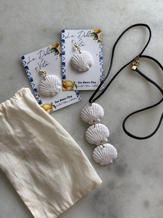 Con Amore Clay Jewelry - Dolce Vita White Shell Dangle Earrings